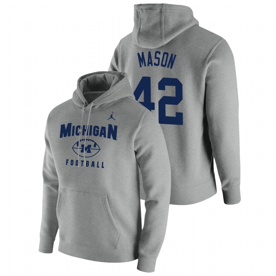 Michigan Wolverines Men's NCAA Ben Mason #42 Gray Oopty Oop Pullover College Football Hoodie YPW3149EQ